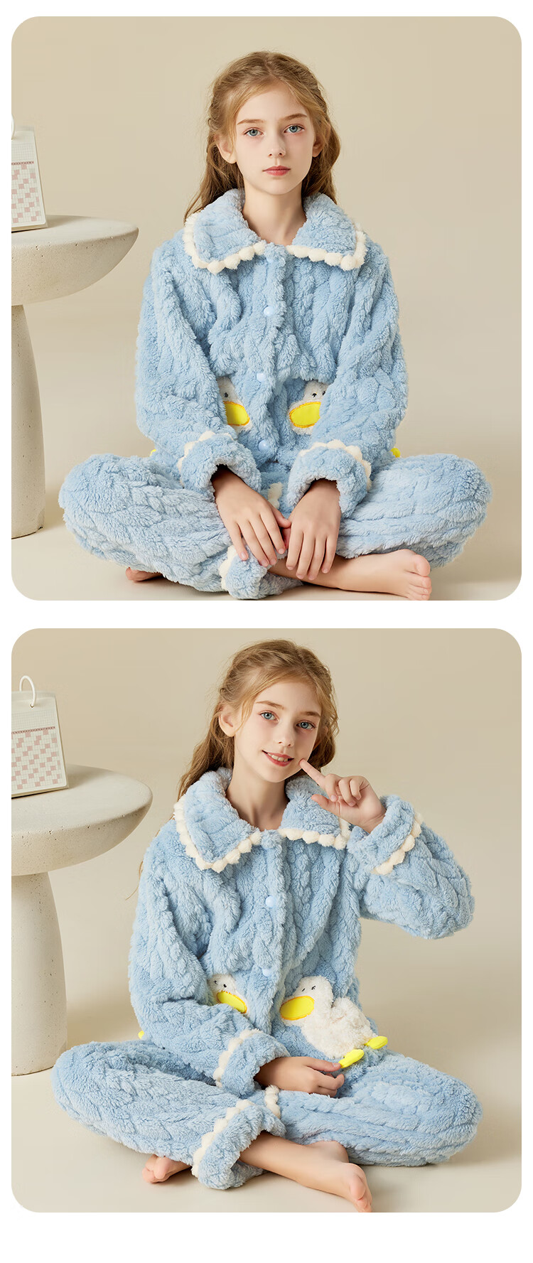LangSha [Fleece-Lined Thick Flannel] Children's Pajamas, Girls' Autumn And Winter Sleepwear, Big Kids' Home Wear, Warm Set 14