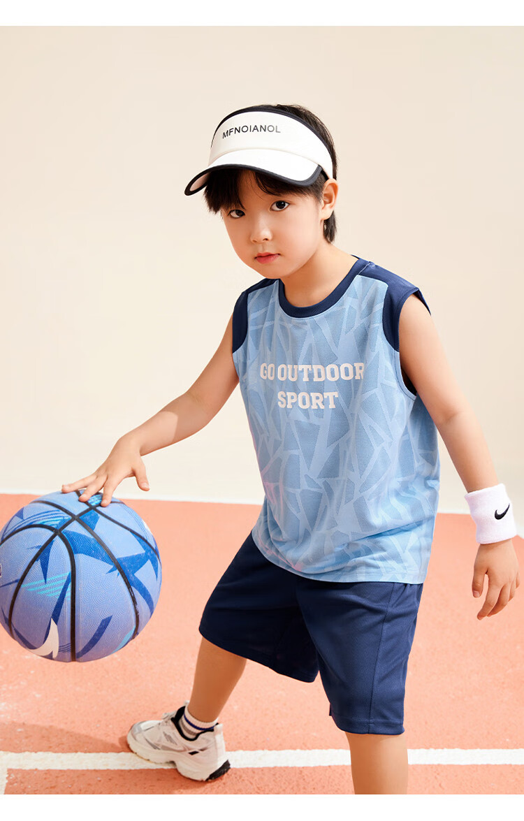 Zuoxi Boys' Summer Outfit, 2026 New Style Children's Sports Quick-Dry Vest Two-Piece Set Basketball Uniform Trendy, Blue, Size 140 7