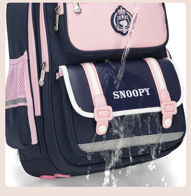 SNOOPY Elementary School Backpack, British Style Large Capacity Girls' School Bag for Grades 3-6, Blue Large Size 14