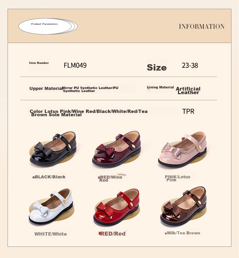 Follow Me Girls' Leather Shoes, Children's Princess Shoes, Patent Leather Soft Sole Performance Shoes, Children's Flats, Square-Toe Leather Shoes, Lotus Pink, Size 36 3