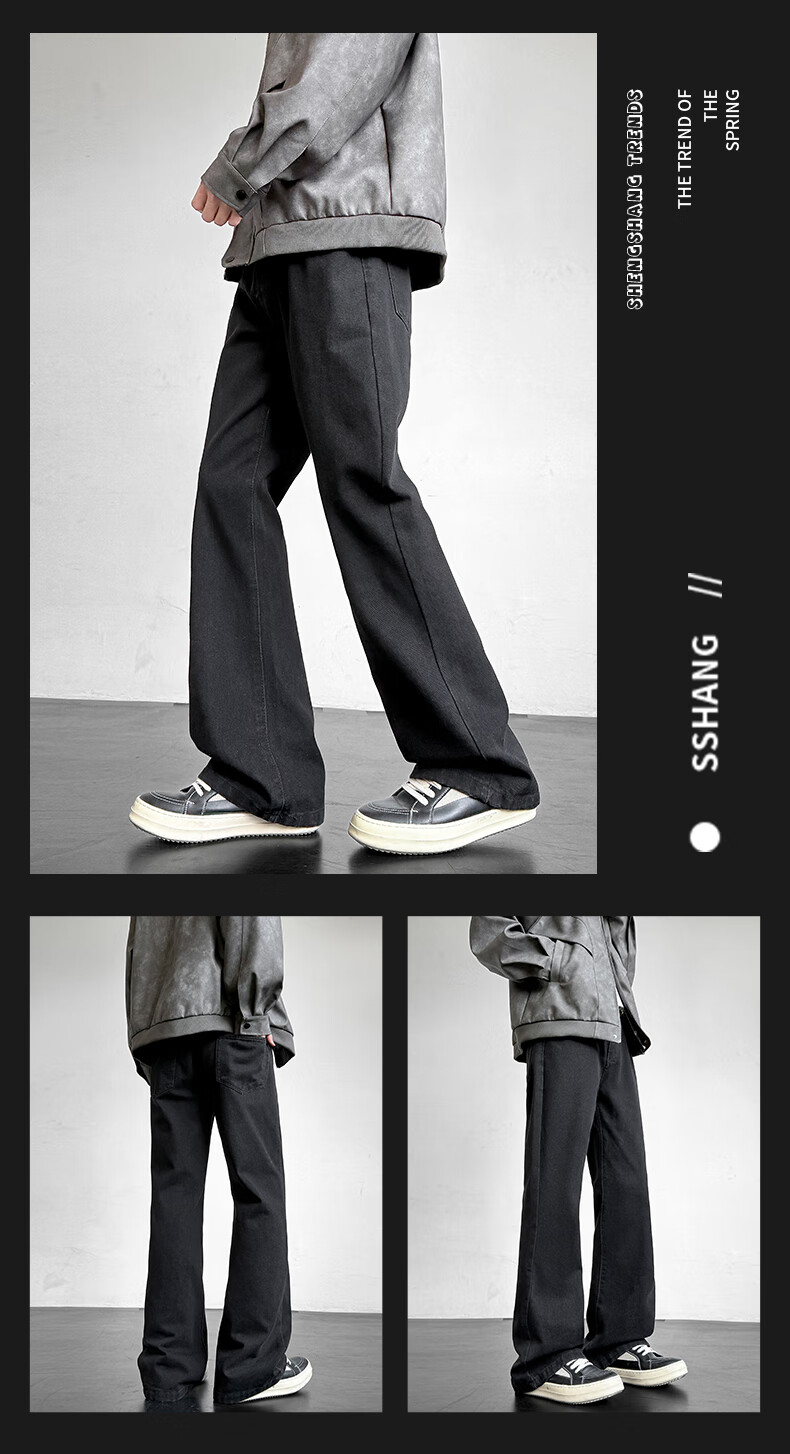 Homlean American Retro Washed Jeans, Summer Men's Fashionable Versatile Loose Straight-Leg Slightly Flared Casual Pants, SS99 Vintage Blue M 11