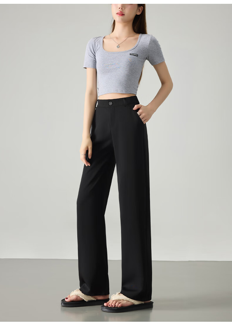 LangSha High Waist Straight Leg Suit Pants for Women Spring Summer Lightweight Draped Slim Wide Leg Casual Work Trousers 23