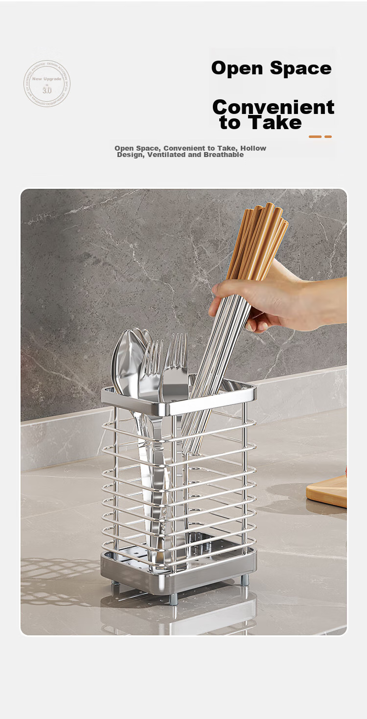 MAXCOOK Chopstick Holder, 304 Stainless Steel Utensil Organizer with Chopsticks And Spoon Storage, Anti-Mold Draining Rack, MCZW9745 9