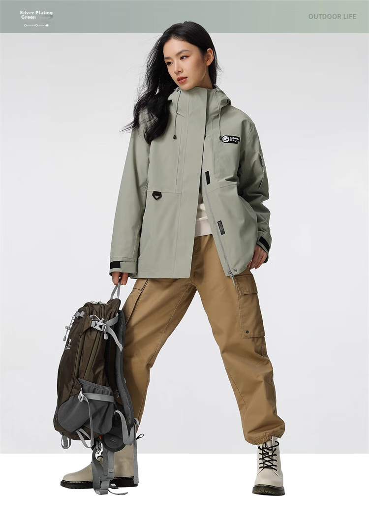 CAMEL [Panda Series] Outdoor Jacket Three-In Mountaineering Suit 31155 Oak Gray, Women's XXL 36