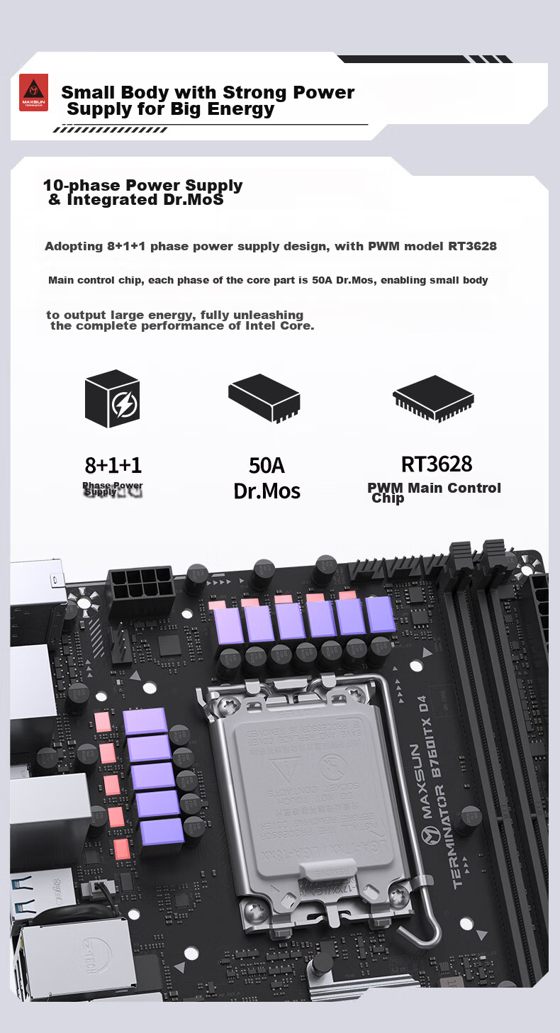MAXSUN MS-Zhongjiezhe B760ITX D4 WIFI V3 Supports DDR4 CPU 12490F/13400F/12600KF (Intel B760/LGA 1700) 3