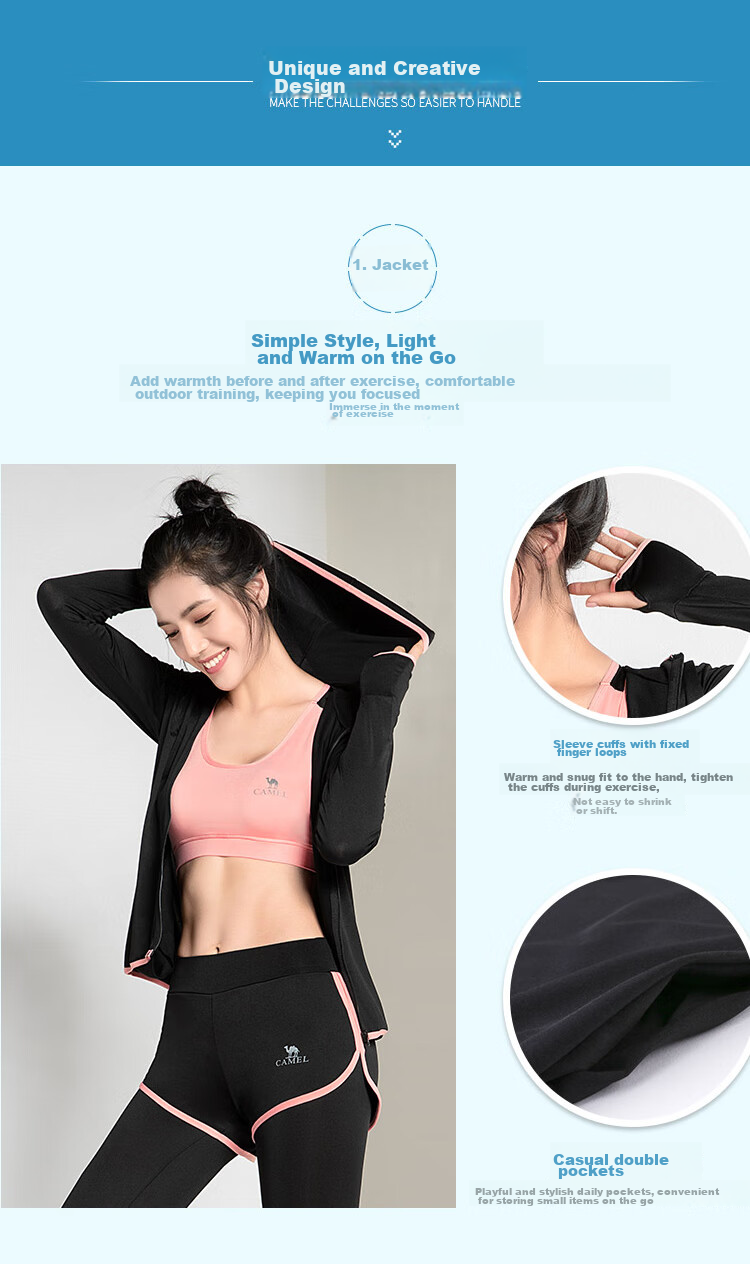 CAMEL Women's Sportswear Set, New Yoga Fitness Pilates Elastic Short-Sleeve Shorts And Pants Five-Piece Workout Outfit 3