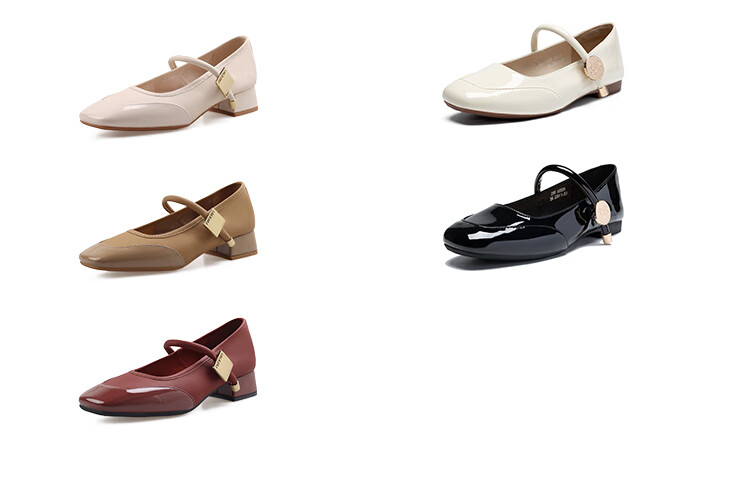 ZHR Mary Jane Shoes for Women, Elegant Shallow Mouth Chunky Heel Pumps, Square Toe Women's Shoes, K283, Beige, Size 36 5