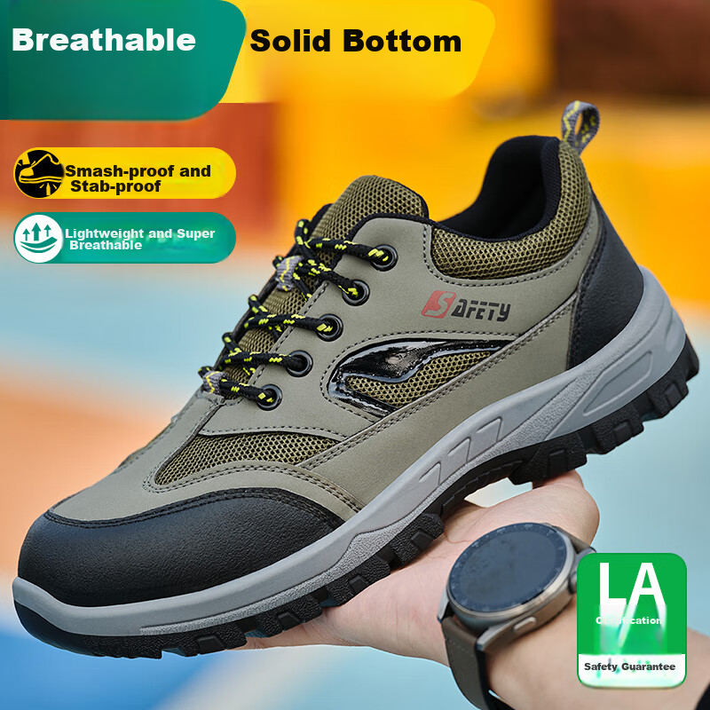 FUCHENG Safety Shoes for Men, Breathable Steel Toe Cap, Anti-Smashing, Anti-Puncture, Wear-Resistant, Comfortable, Safe Work Site Functional Shoes 502 Size 36