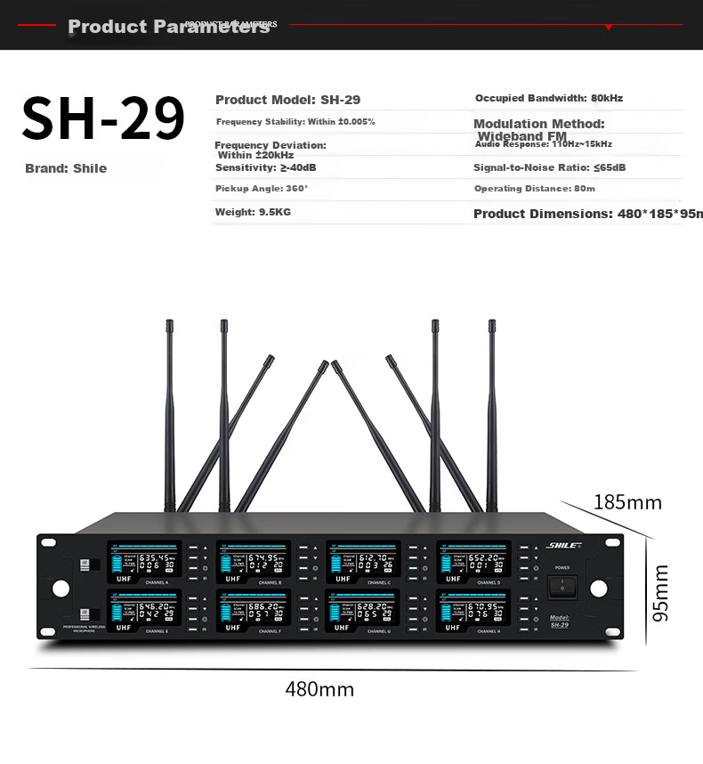 SHILE SH-29 Wireless Microphone System, Conference Table Microphone with Head-Mounted Clip, for Performances, Speeches, And Hosting, 6 Gooseneck Mics, 2 Handheld Mics 1