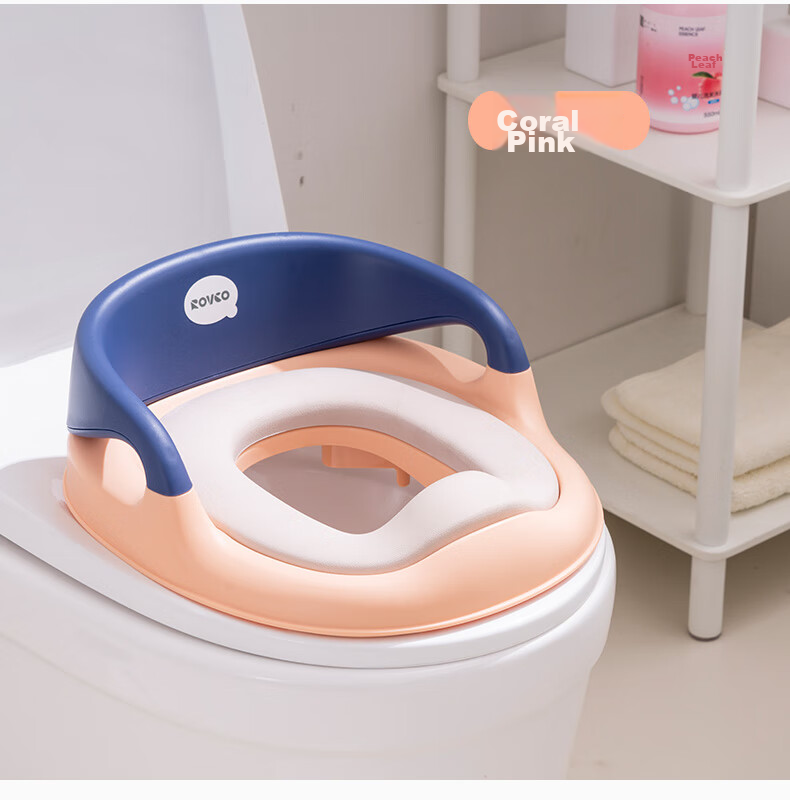 Rikang Children's Toilet Seat, Unisex Potty Training Pad for Boys And Girls, Baby Bathroom Training Aid, Coral Pink 8