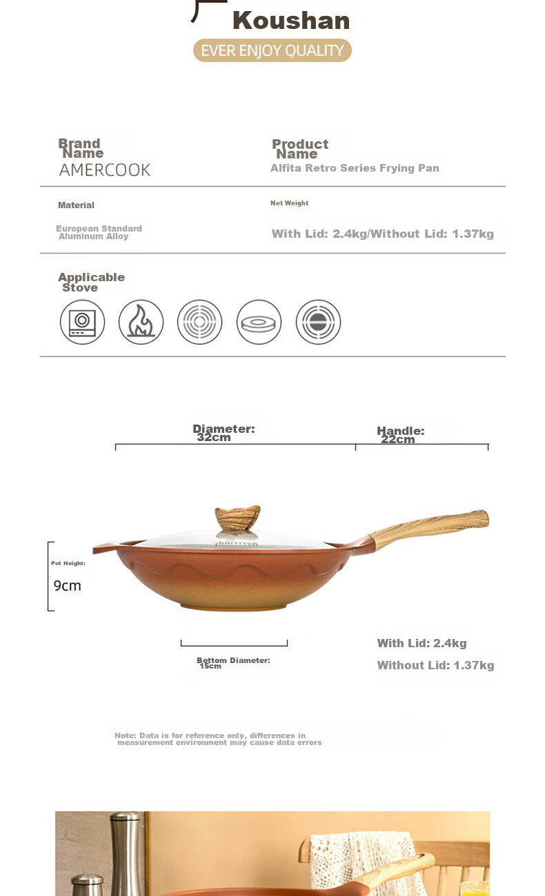 Amercook Alfita Retro Non-Stick Wok, Flat-Bottom Frying Pan, Amer Amrit Clay Pot, Specially Designed for Gas Stove And Induction Cooker 8