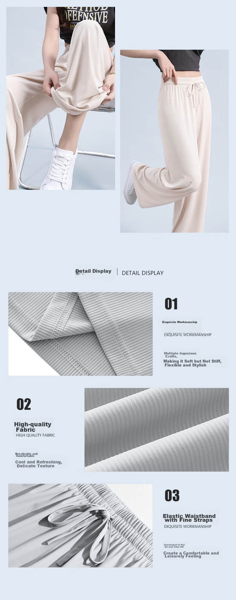 Baleno Women's Cooling Ice Silk Pants 2026 Summer Thin Wide-Leg Draped Casual Straight-Leg Trousers for Outdoor Sports 15