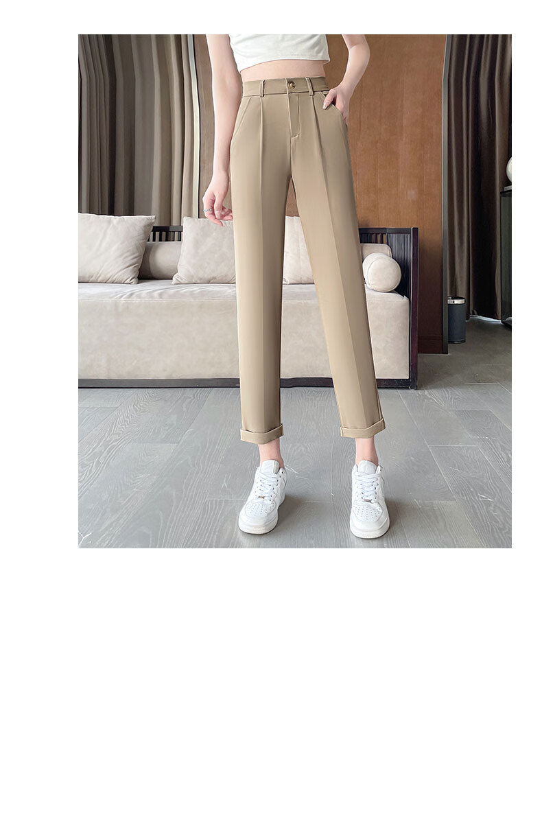 Langsha Casual Harem Pants for Women, Spring And Autumn High-Waist Straight Loose-Fit Slimming Commuter Suit Pants Chiffon Pants Cropped Pants 18