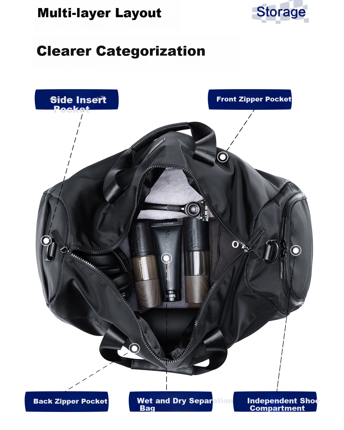 HLA Men's Travel Bag, Large Capacity Handheld Crossbody Shoulder Bag, Business Luggage Bag with Wet And Dry Separation, 25L 6