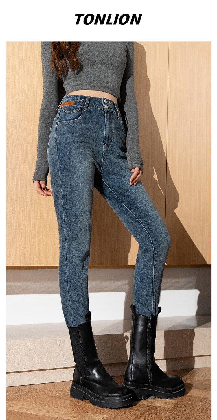 TonLion 2024 Women's High-Waisted Skinny Versatile Jeans, Medium Denim Blue, Size 25 1