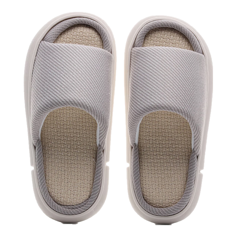 GUOLUOFEI Linen Slippers for Men And Women, All-Season Couple Indoor Non-Slip Cotton Linen Floor Sandals, Light Gray, Size 36/37