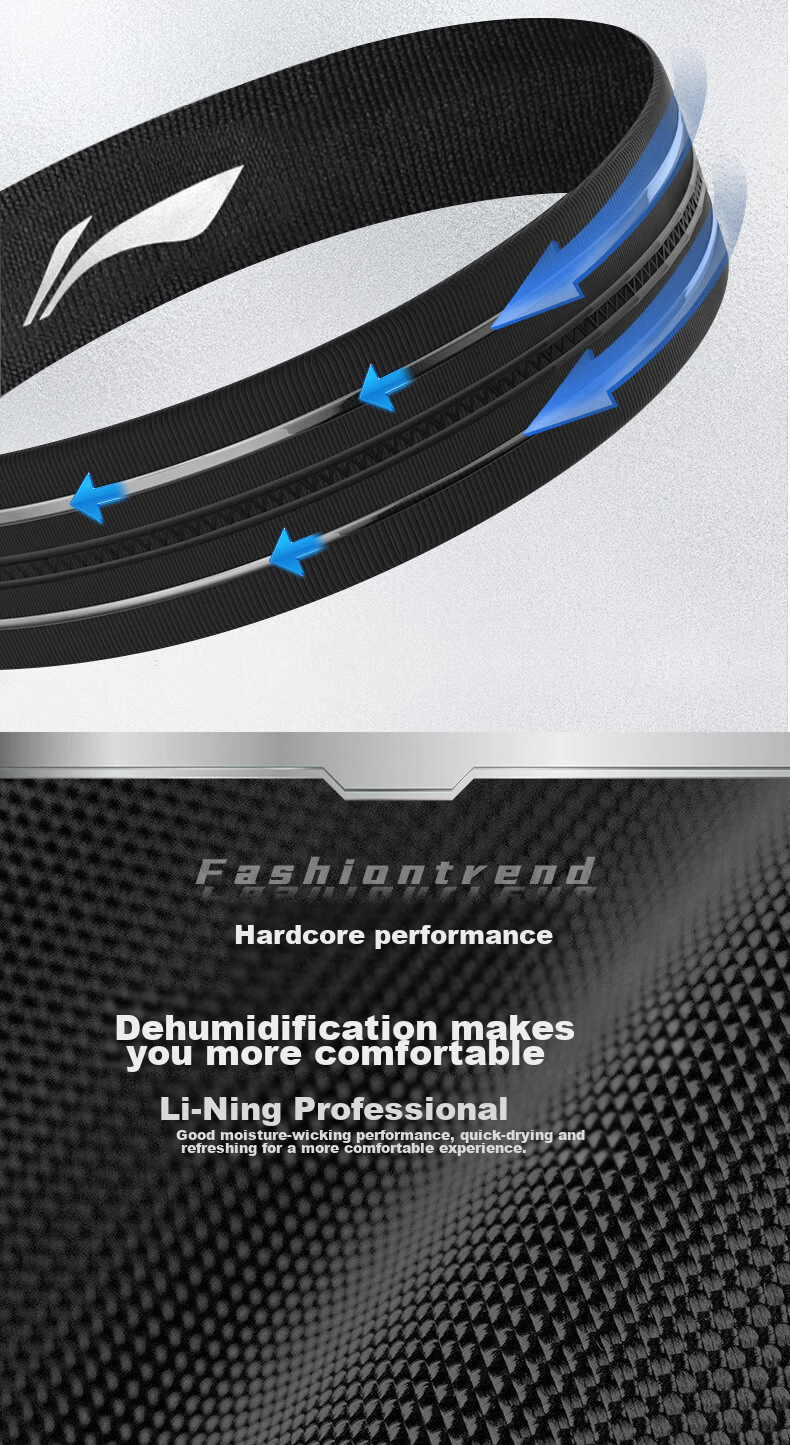Li-Ning Sports Headband for Men And Women, Sweat-Absorbing Running Headband, Basketball Sweat-Stopping Band, Fitness Running Sweat-Guiding Headband, Trendy Headband 5