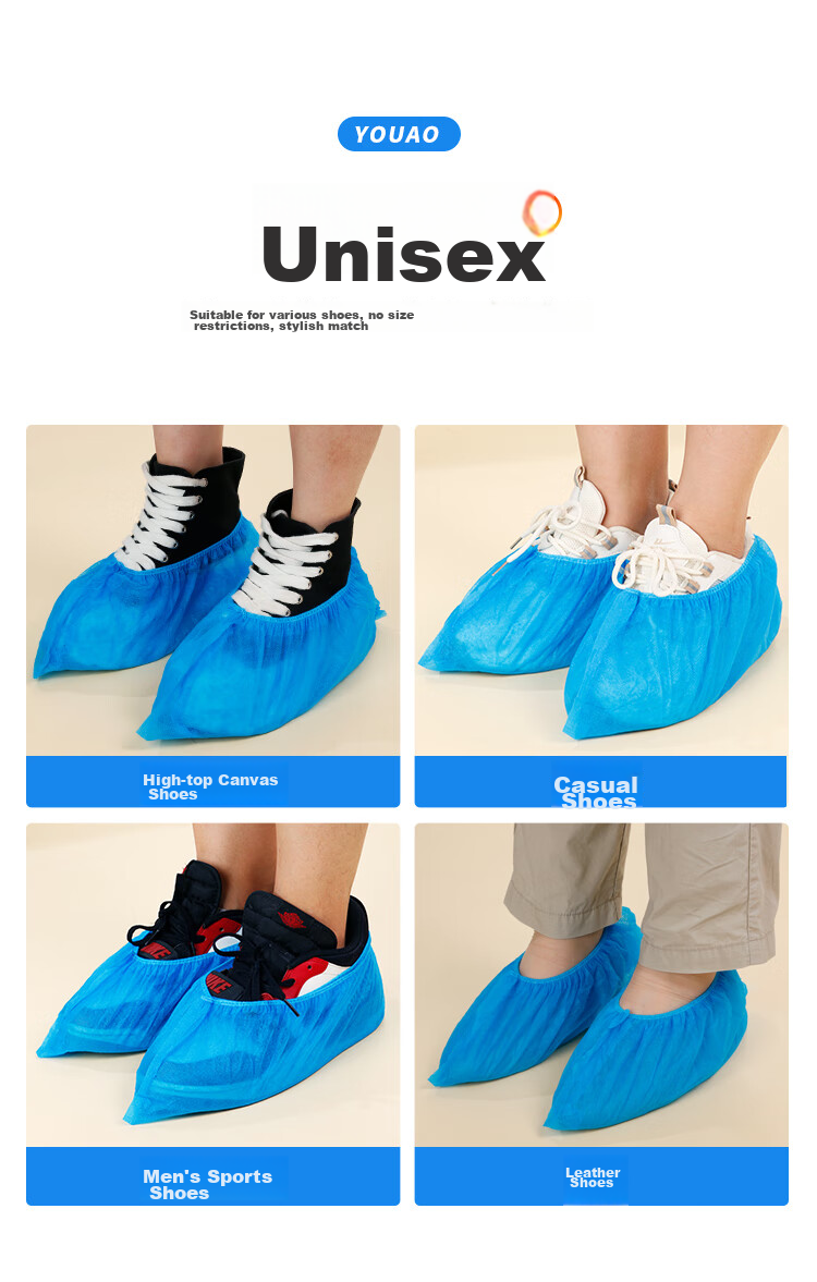 YOUAO Disposable Shoe Covers, Non-Woven Fabric, 100 Pieces, Extra Thick, Indoor Breathable, Dust-Proof Foot Covers, Wear-Resistant, Non-Slip, Enlarged Size, 400g 9