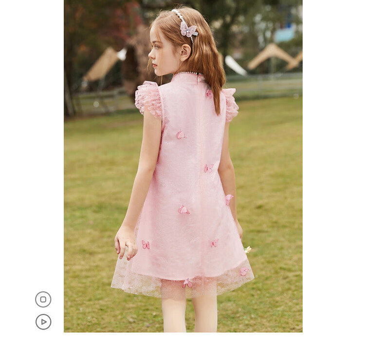 ASK JUNIOR Girls' Summer Dress with Small Flutter Sleeves, Retro New Chinese-Style Butterfly Qipao Dress, Princess Dress 18
