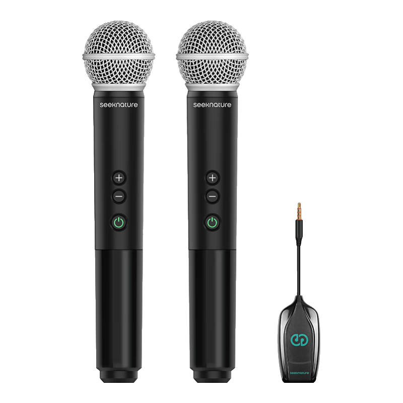 Seeknature U202 Wireless Dual Microphone System with UHF Receiver, FM Tuner, Stage KTV Mobile Sound Card Karaoke Microphone for Singing, Outdoor Speaker, Host Karaoke Performance Universal