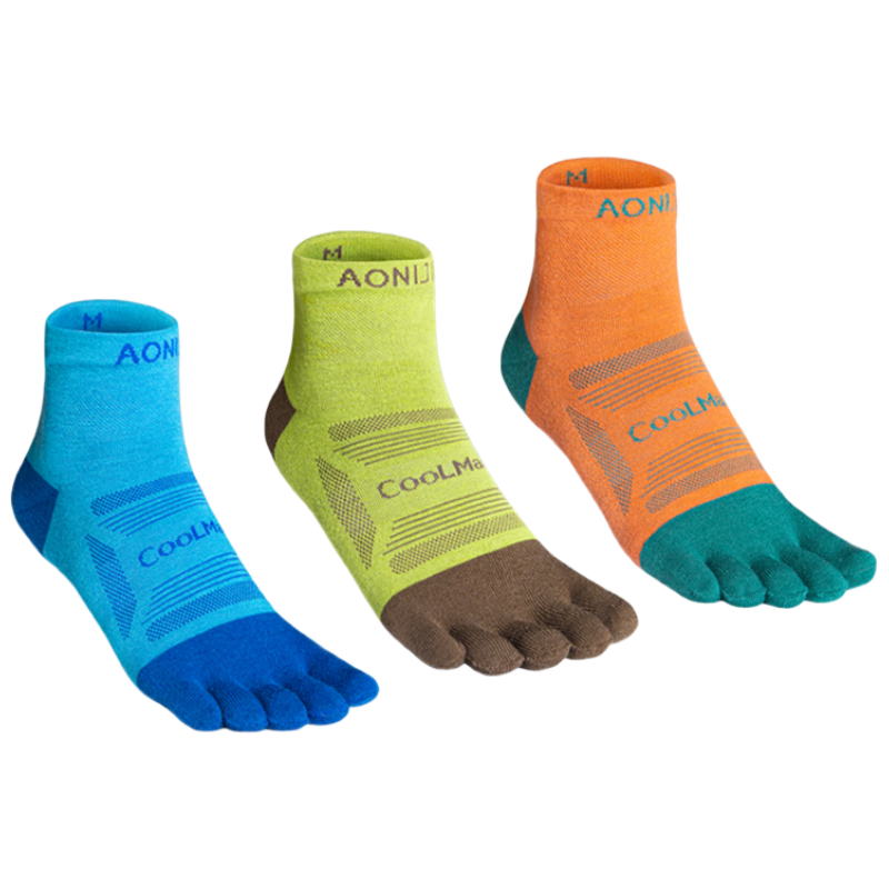 AONIJIE Socks for Men And Women, Marathon Running Sports Socks, Sweat-Absorbing Quick-Drying Breathable Wear-Resistant Mid-Calf Five-Toe Socks, Three Pairs M Size