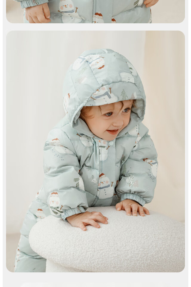TONGTAI Baby Down Jacket One-Piece Autumn Winter Hooded Romper Kids Outdoor Three-Proof Jumpsuit Blue 90cm 7