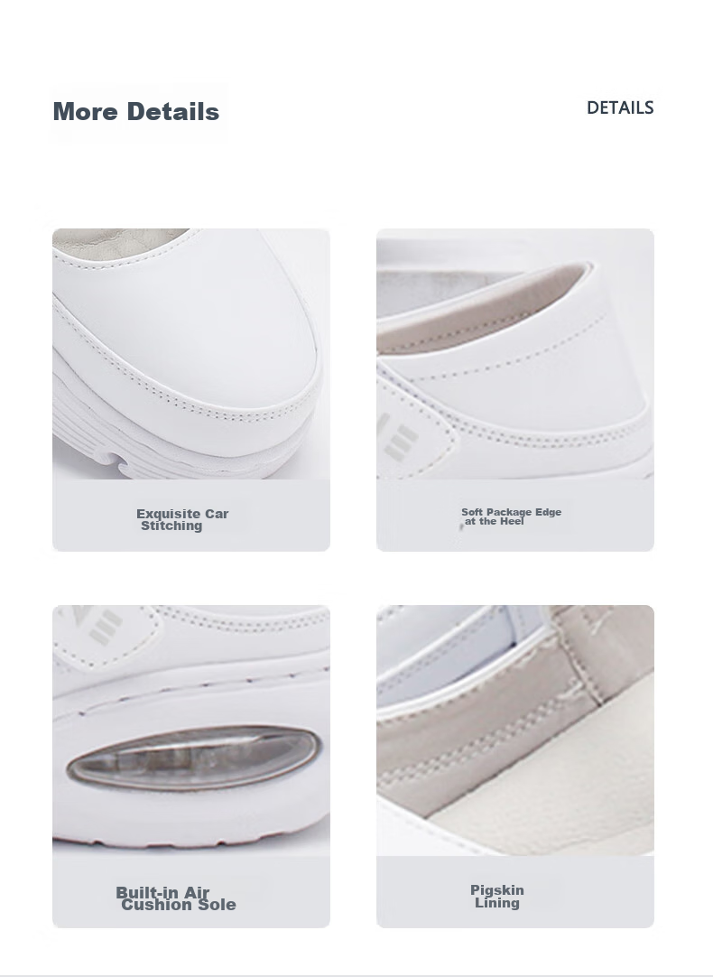 Feiying Air Cushion Nurse Shoes for Women, Spring And Summer Style, Genuine Leather, Glossy Surface, Velcro Medical Work Shoes 2-2013 White 40 7
