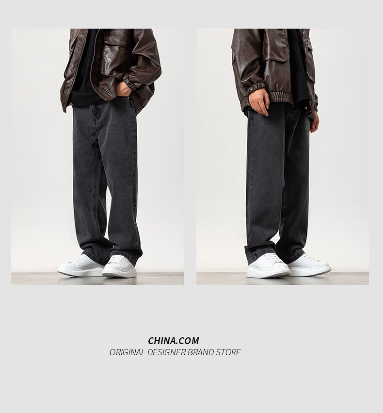 POUM American-Style High Street Jeans for Men, Spring And Summer Trendy Retro Casual Pants K221 Smoke Gray L 5