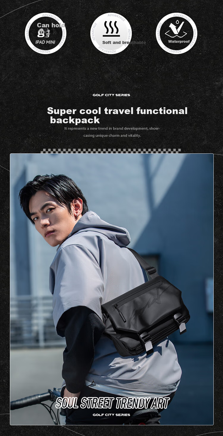 GOLF Shoulder Bag for Men, Trendy Crossbody Bag with Large Capacity, Casual IPad Phone Bag, Cycling Sports Messenger Bag for Wome 1