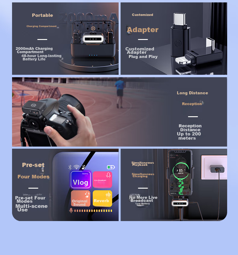Haomuren Wireless Microphone Clip-On Mic, Dual-Channel Audio Recorder, TikTok Live Streaming Sound Card, Live Recording Equipment, Singing Noise Reduction Video Interview Microphone for Mobile Phone Camera And Computer 4
