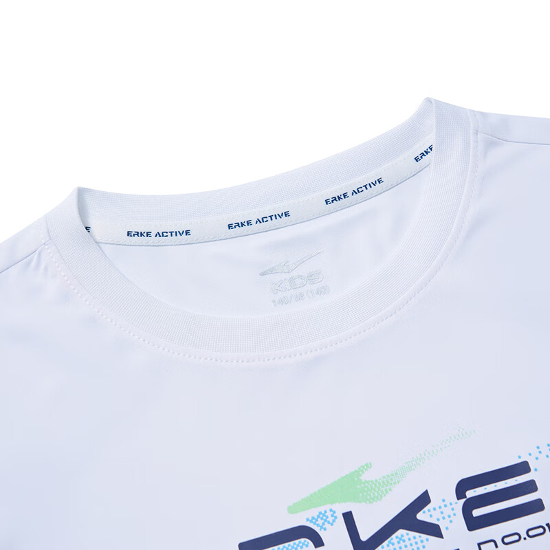 ERKE Children's Sportswear for Boys And Girls, Kids' Summer Outdoor Short-Sleeve Set, Pure White, Size 160