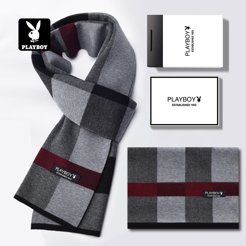 PLAYBOY Scarf for Men, Autumn And Winter Outdoor Warm Neck Gaiter, Thickened Practical Birthday Gift for Husband, Gift Box Packaging