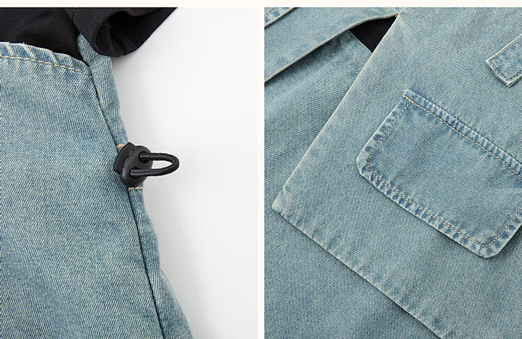 Demana Faux Two-Piece Layered Effect Summer Round Neck Cloud Cotton Denim Patchwork Mid-Length Women's Knit Dress 9
