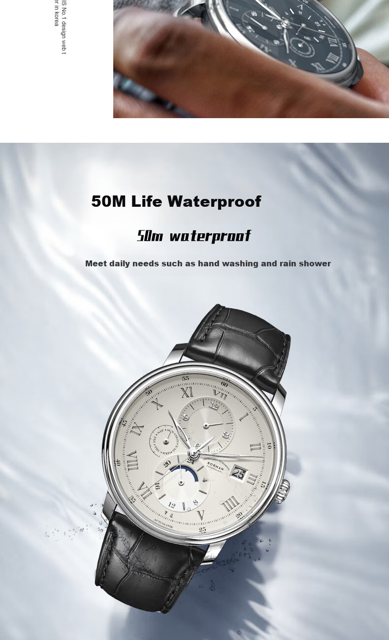 BORMAN Bauhaus Men's Mechanical Watch, Fully Automatic, Water-Resistant 3801, Silver Hands, Apricot Dial, Steel Strap 11