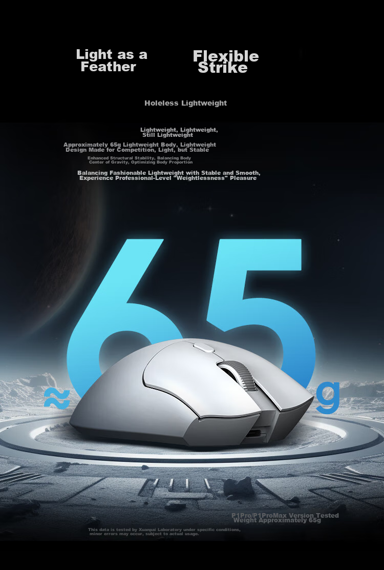 Xuanpai Panda Gaming Mouse P1 Pro, Large And Medium Hand Wireless 4K/Bluetooth/Wired, PAW3395 Tri-Mode E-Sports Wireless Office Mouse for Right-Handed Users, Black 3