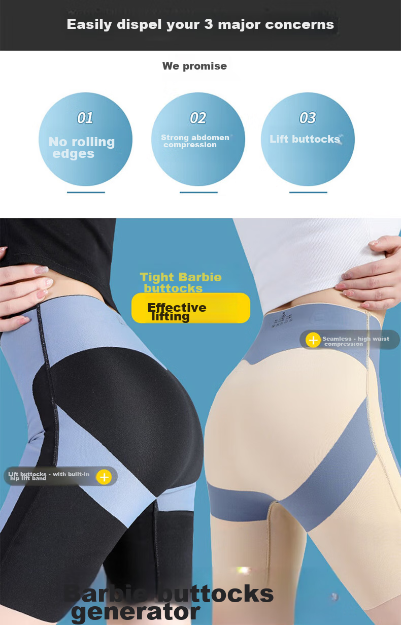 LangSha High-Waisted Tummy Control And Butt-Lifting Shorts for Women, Thin Seamless Shark-Shaped Floating Safety Shorts, Knee-Length Undershorts 1