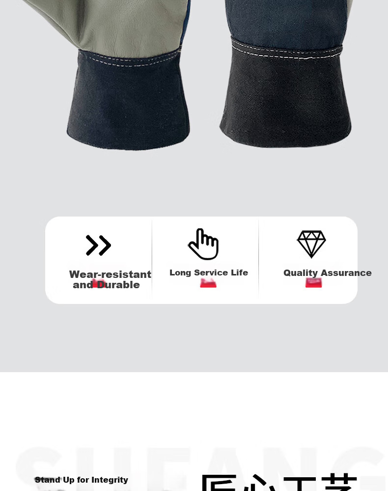 Shengfang Half Leather Welding Gloves, Heat-Resistant Insulated Welding Two-Layer Cowhide Leather Work Gloves for Construction Sites, 5 Pairs 3