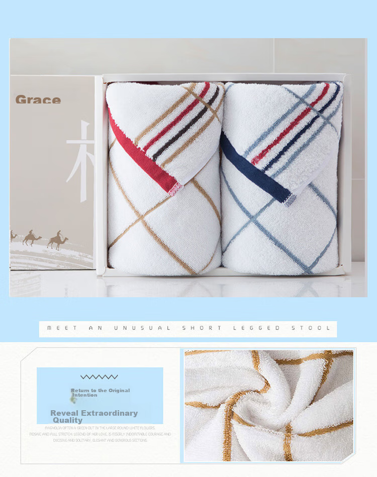 Grace Towel Chinese Style Gift Box, 2-Pack Pure Cotton Face Towels, Thickened Towel Gift Box, 76*34 Sports 2