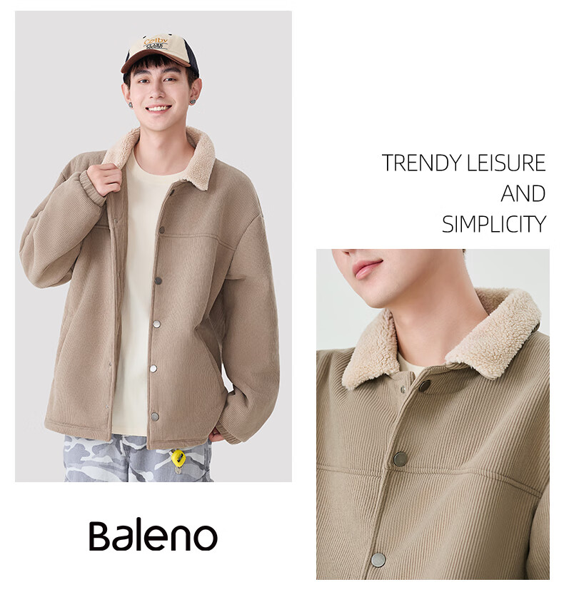 Baleno Corduroy Sherpa Jacket Men Winter Heavyweight Warm Casual Versatile Men's Jacket Trendy Retro Youth Clothing 8