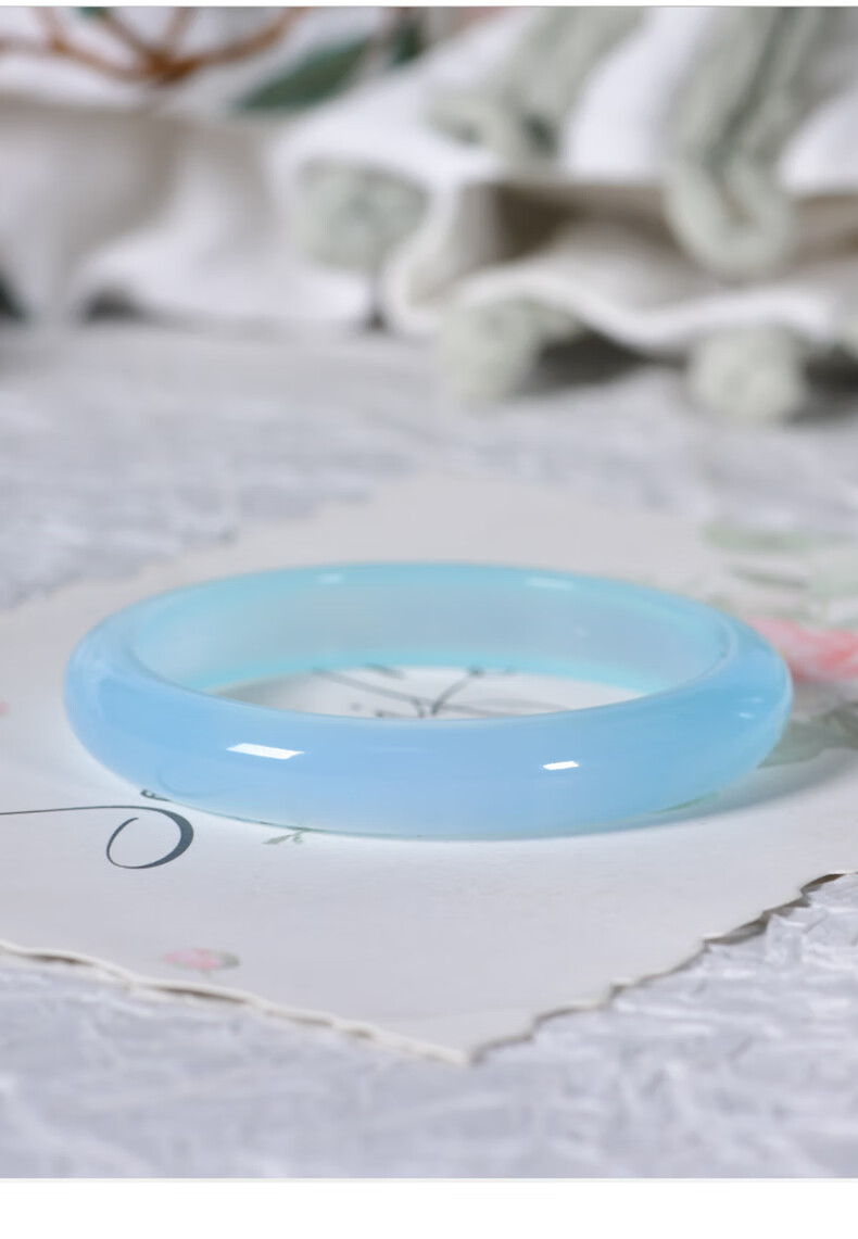Jingying [Premium Grade] Jade Bangle for Women, Sea Blue Color, Ice Jade Chalcedony Bracelet, Birthday Gift for Wife Or Girlfriend 8