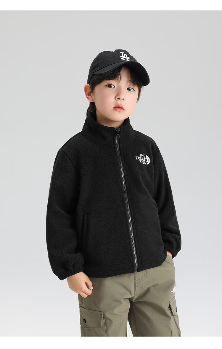 Zuoxi Children's Fleece Jacket, Boys' Outerwear, 2026 New Style, Spring Wear for Boys, Inner Layer Sportswear, Black, Size 120 6