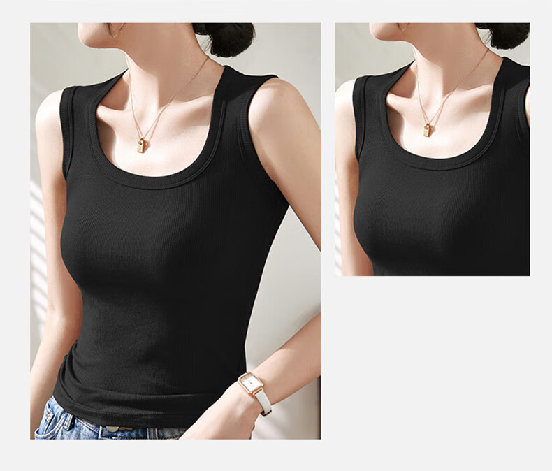 BOPRUIEY Women's Camisole Tank Top with Built-In Bra Pads, Thin Summer Style, Square Neckline, Sleeveless Sports Undershirt, Long Style for Outer Wear 23