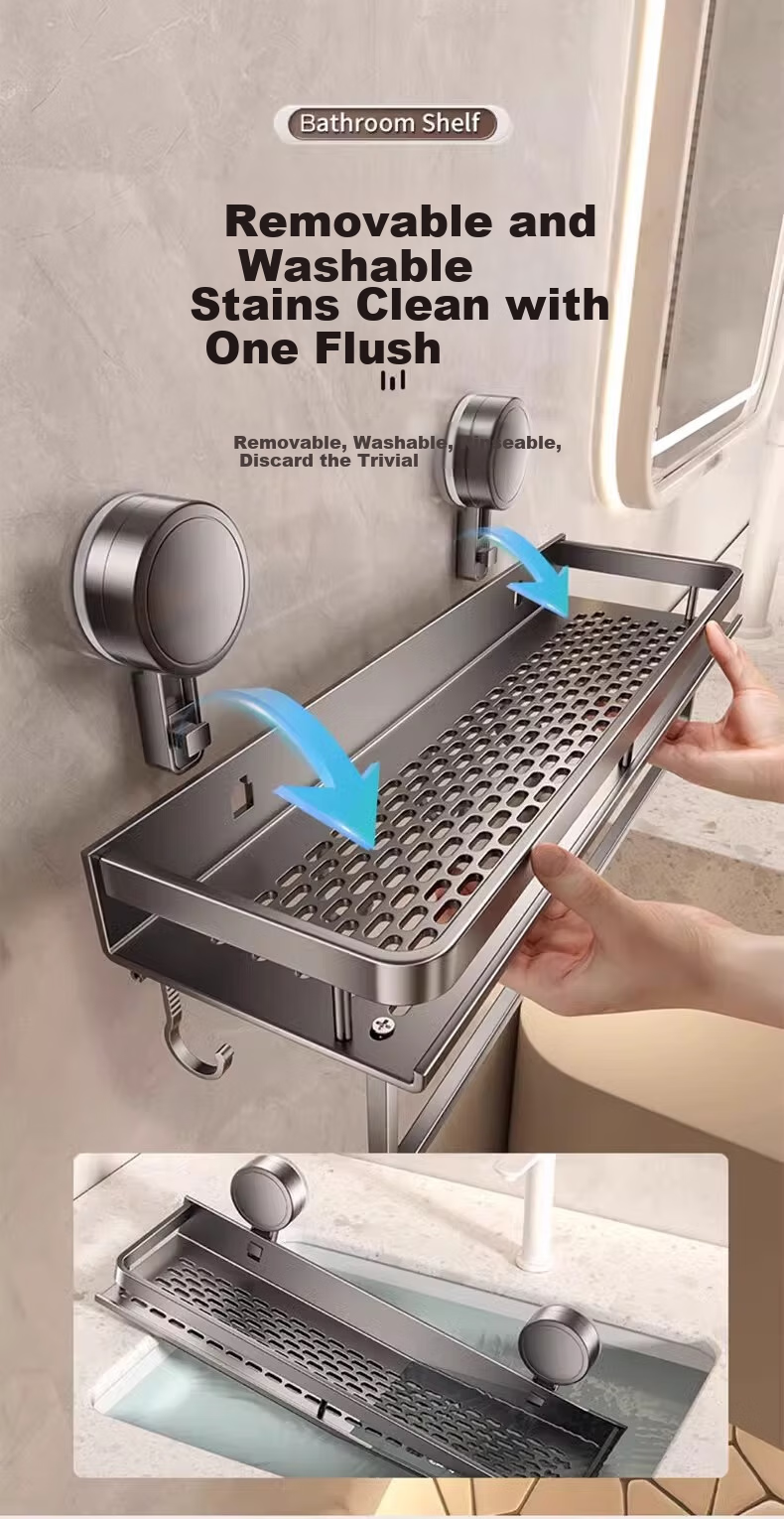 Baihan Bathroom Suction Cup Storage Rack, No Drilling Required, Wall-Mounted Organizer for Bathroom, Toilet Shelf 12