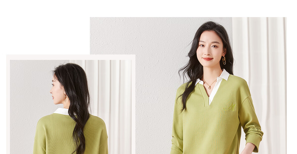 Chushen Women's Autumn And Spring Sweatshirt with Lapel Collar, Contrasting Color Splicing Design, Letter Embroidery, Casual Long-Sleeve Top S13KW1744 13