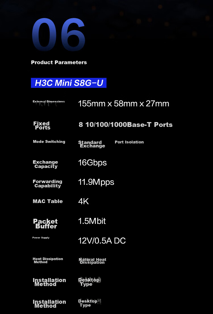 H3C 5-Port Gigabit Switch, Enterprise-Grade Switch, Home And Dormitory Monitoring Network Cable Splitter, Compatible with 100Mbps And S1G 6