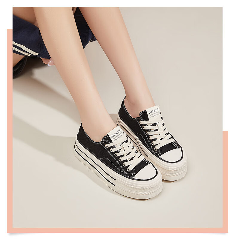 DAPHNE Thick-Soled Height-Increasing White Sneakers Canvas Shoes for Women, Comfortable Lightweight Versatile Casual Shoes Canvas Shoes Black Size 37 2