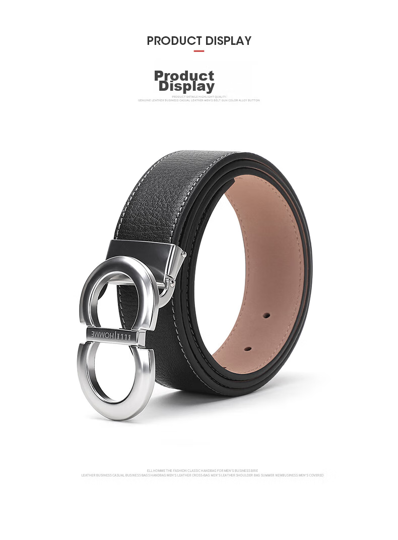 ELLE HOMME Business Men's Leather Belt, Top-Grain Cowhide Buckle Waistband, Hollow Buckle Trouser Belt, Birthday Gift for Boyfriend 7