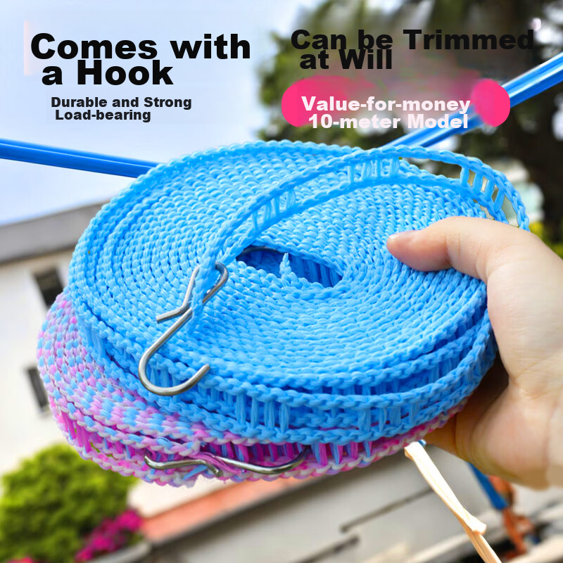 JAJALIN Clothesline Outdoor Travel 10M Windproof Clothesline for Dorm Balcony Drying Quilt Clothes Rope Random Color