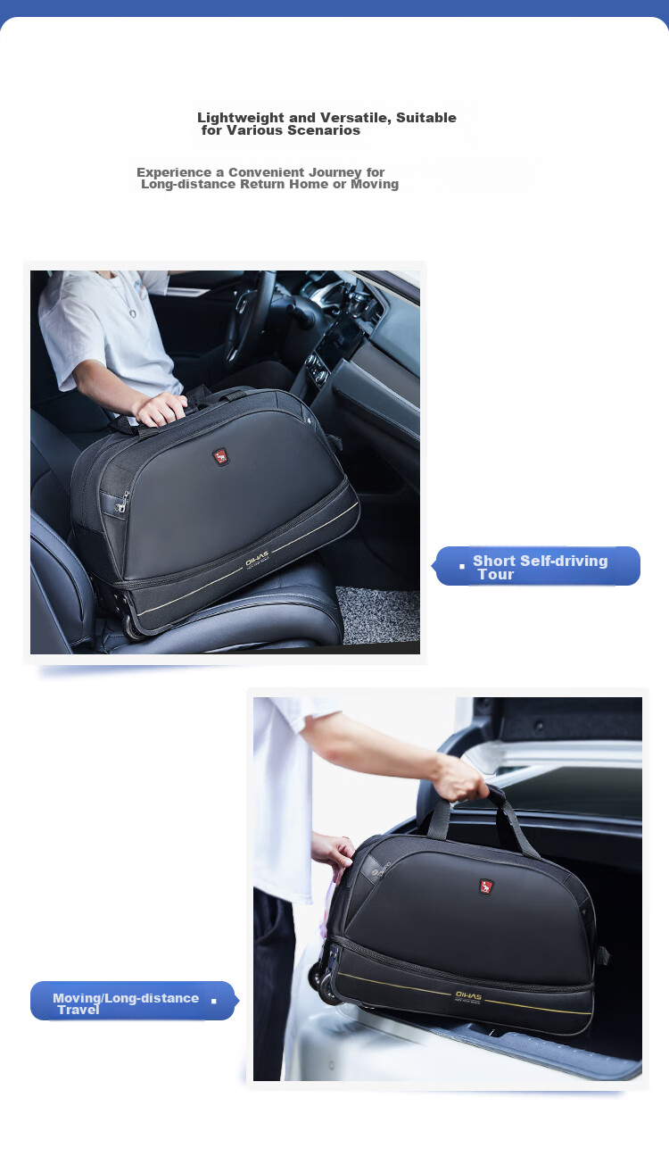 OWAS Large Capacity Wheeled Travel Bag, Handheld And Foldable Luggage, Water-Resistant Suitcase, Black 6