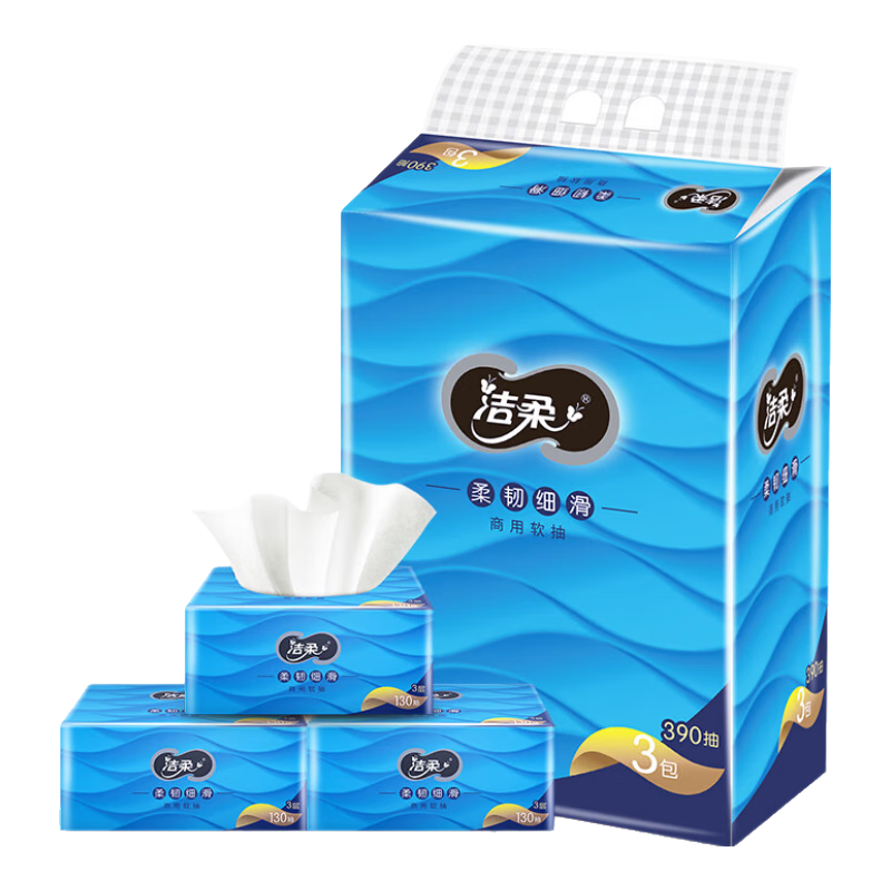 C&S Facial Tissues, Soft And Thick 3-Ply 130 Sheets * 3 Packs, Blue Silk Gentle Premium, Face Tissues, 100% Virgin Wood Pulp